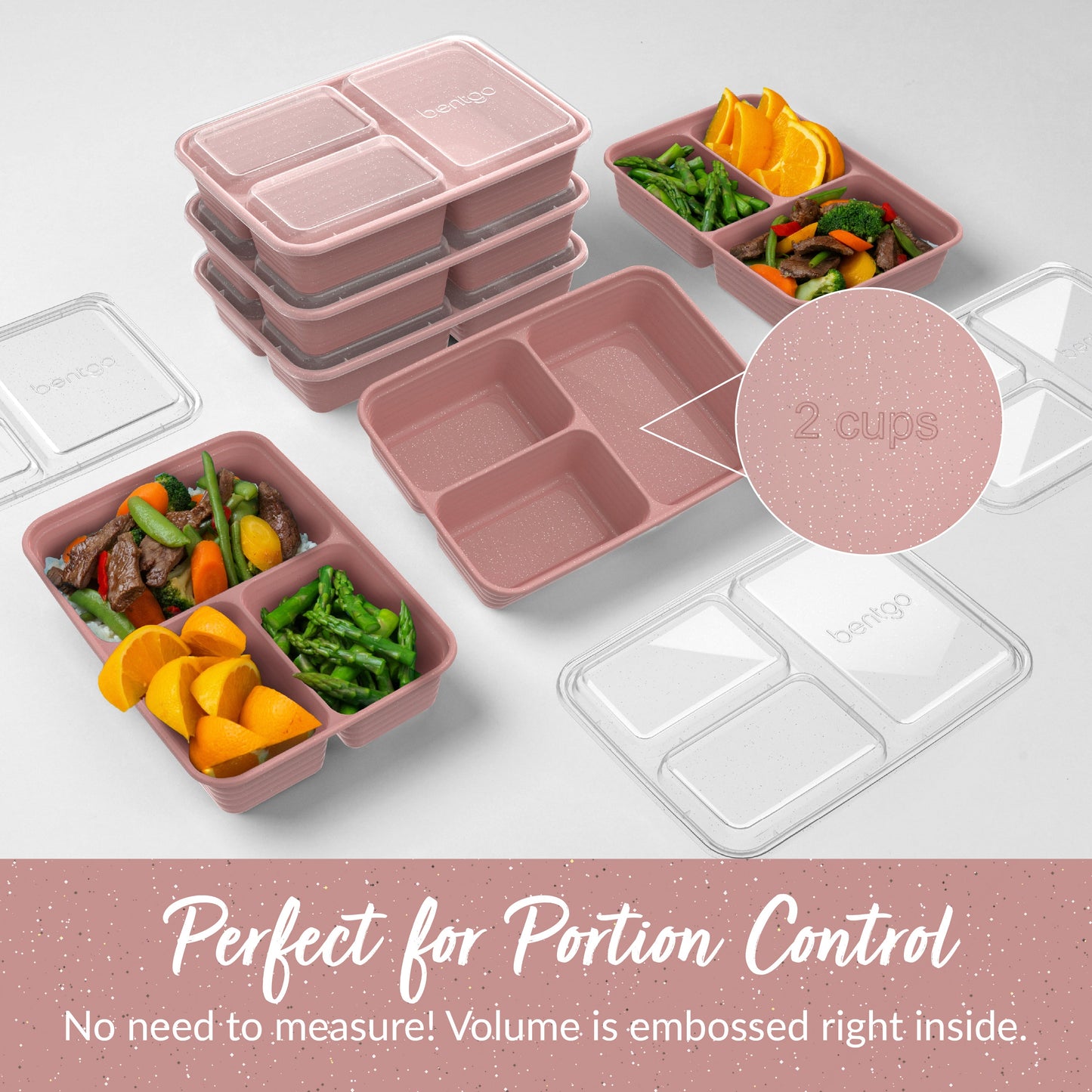 Bentgo® Prep 3-Compartment Meal Prep Containers (20-Piece) - Rosette Glitter | Perfect For Portion Control - No Need To Measure! Volume Is Embossed Right Inside