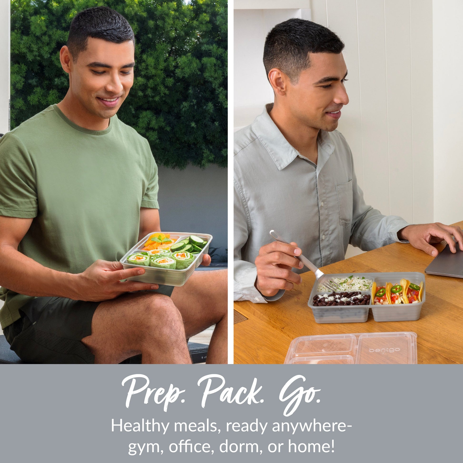 Bentgo® Prep 3-Compartment Meal Prep Containers (20-Piece) - Silver | Prep. Pack. Go. - Healthy Meals, Ready Anywhere - Gym, Office, Dorm, Or Home!