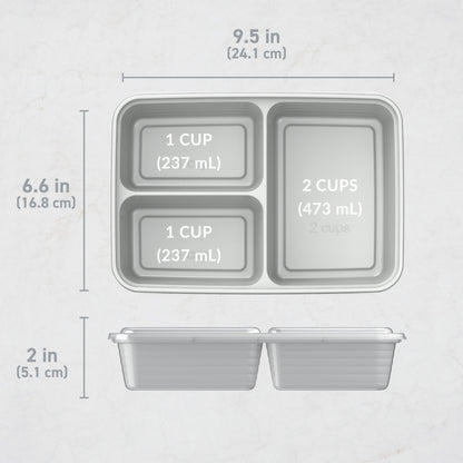 Bentgo® Prep 3-Compartment Meal Prep Containers (20-Piece) - Silver | Dimensions