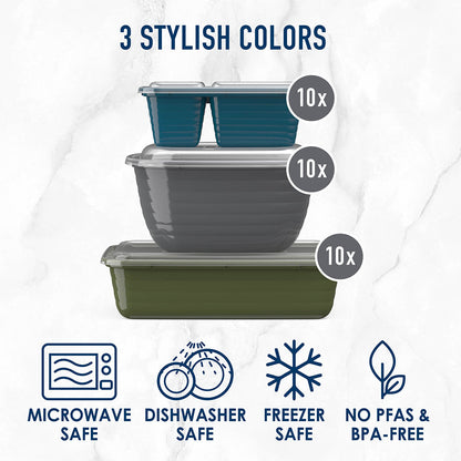 Bentgo® Prep 60-Piece Variety Meal Prep Kit - Rich Shades | 3 Stylish Colors - Microwave Safe, Dishwasher Safe, Freezer Safe, And No PFAS & BPA-Free