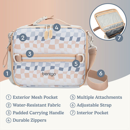 Bentgo® Kids Whimsy & Wonder Prints Lunch Bag - Checker Gradient | Lunch Bag Made With Water-Resistant Fabric, Durable Zippers, And Padded Carrying Handle
