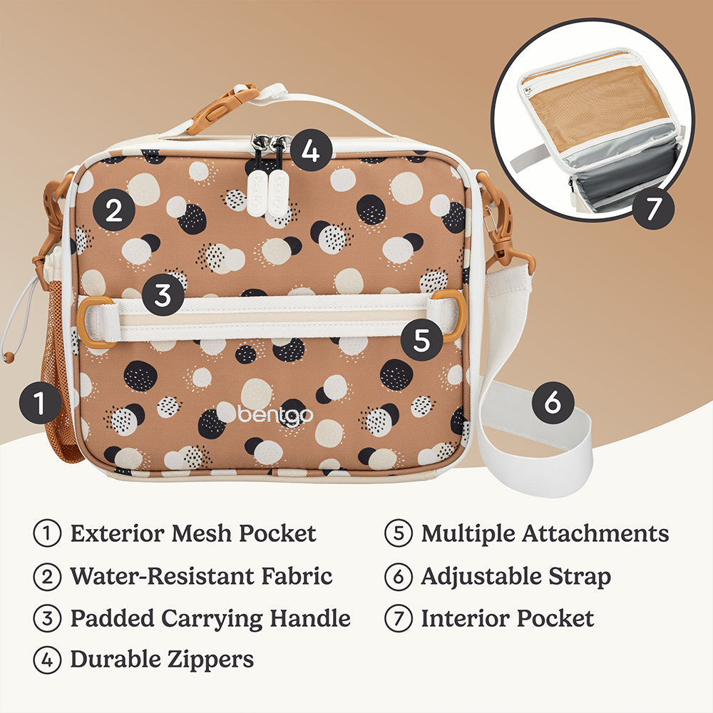 Bentgo® Kids Whimsy & Wonder Prints Lunch Bag - Spots and Dots | Lunch Bag Made With Water-Resistant Fabric, Durable Zippers, And Padded Carrying Handle
