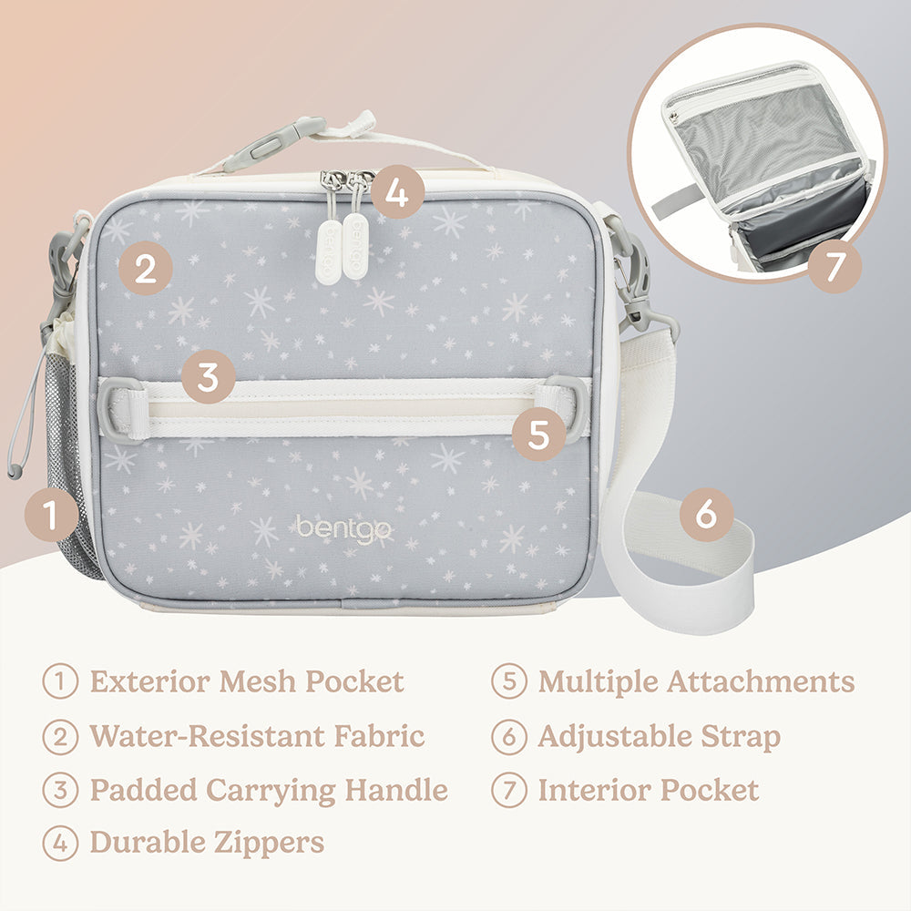 Bentgo® Kids Whimsy & Wonder Prints Lunch Bag - Starry Sprinkle | Lunch Bag Made With Water-Resistant Fabric, Durable Zippers, And Padded Carrying Handle