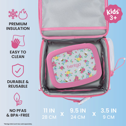 Bentgo Kids Prints Lunch Bag - Blooming Floral | Premium Insulation, Easy To Clean, Durable & Reusable, No PFAs & BPA-Free