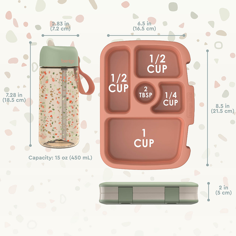 Bentgo Kids Whimsy & Wonder Prints Pack - Geo Speckle | Lunch Box And Water Bottle Dimensions + What’s In The Box