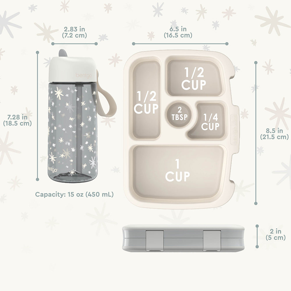 Bentgo Kids Whimsy & Wonder Prints Pack - Starry Sprinkle | Lunch Box And Water Bottle Dimensions + What’s In The Box