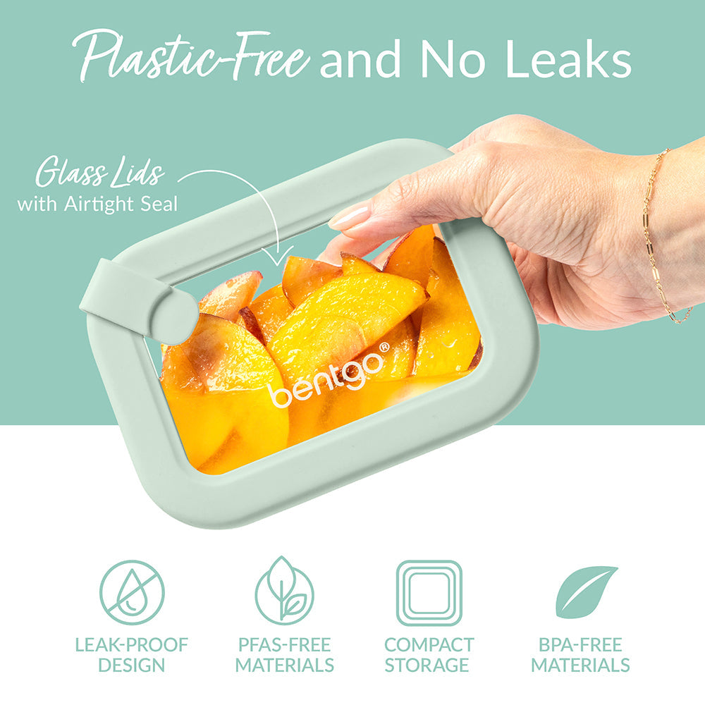 Bentgo Signature Glass Food Storage Set (8-Piece) - Desert Sage | Plastic-Free & No Leaks - Leak-Proof Design, PFAS-Free, BPA-Free, And Compact Storage