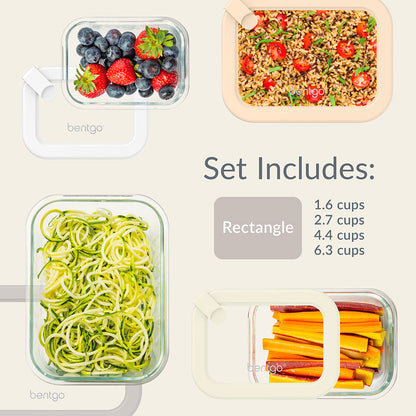 Bentgo Signature Glass Food Storage Set (8-Piece) - White Stone | Dimensions + What’s In The Box