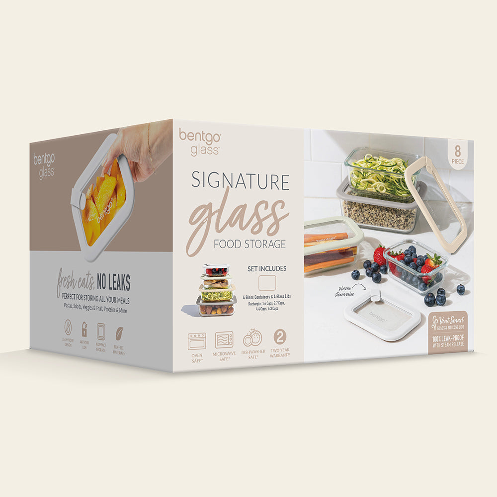 Bentgo Signature Glass Food Storage Set (8-Piece) - White Stone | Packaging