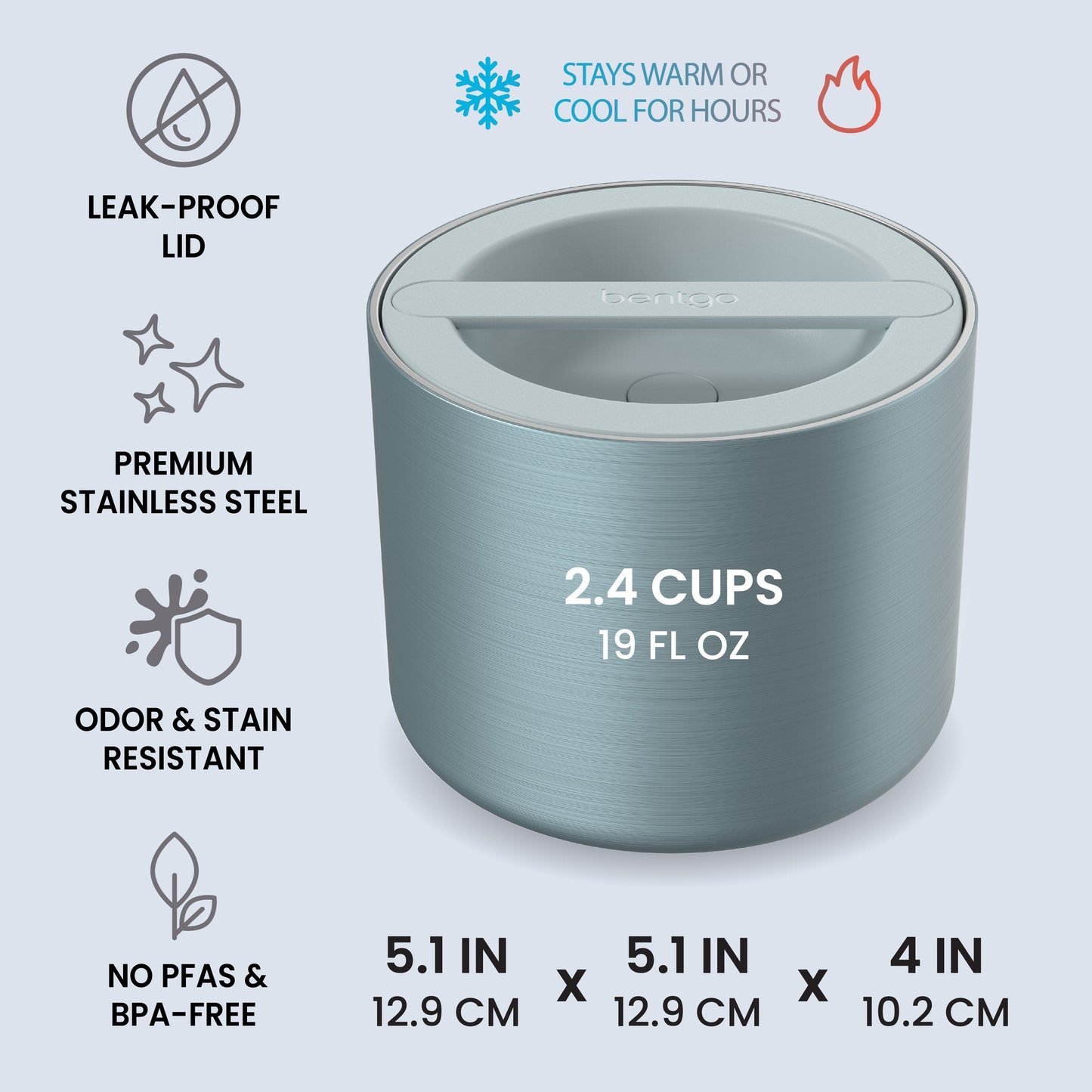 Bentgo® Stainless Steel Insulated Food Container - Aqua | Leak-Proof Lid, Premium Stainless Steel, Odor & Stain Resistant, No PFAs & BPA-Free