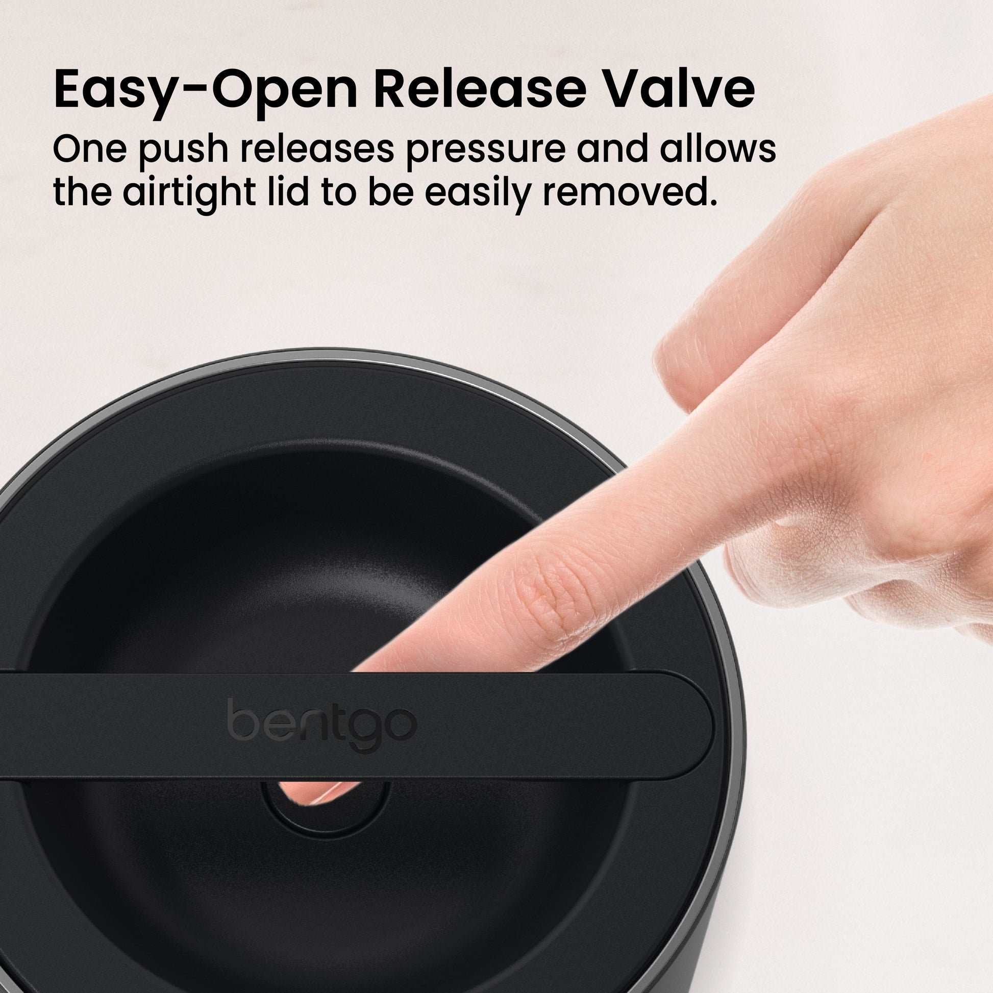Bentgo® Stainless Steel Insulated Food Container - Carbon Black | Easy-Open Release Valve - One Push Releases Pressure And Allows The Airtight Lid To Be Easily Removed