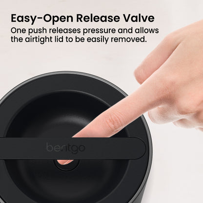 Bentgo® Stainless Steel Insulated Food Container - Carbon Black | Easy-Open Release Valve - One Push Releases Pressure And Allows The Airtight Lid To Be Easily Removed