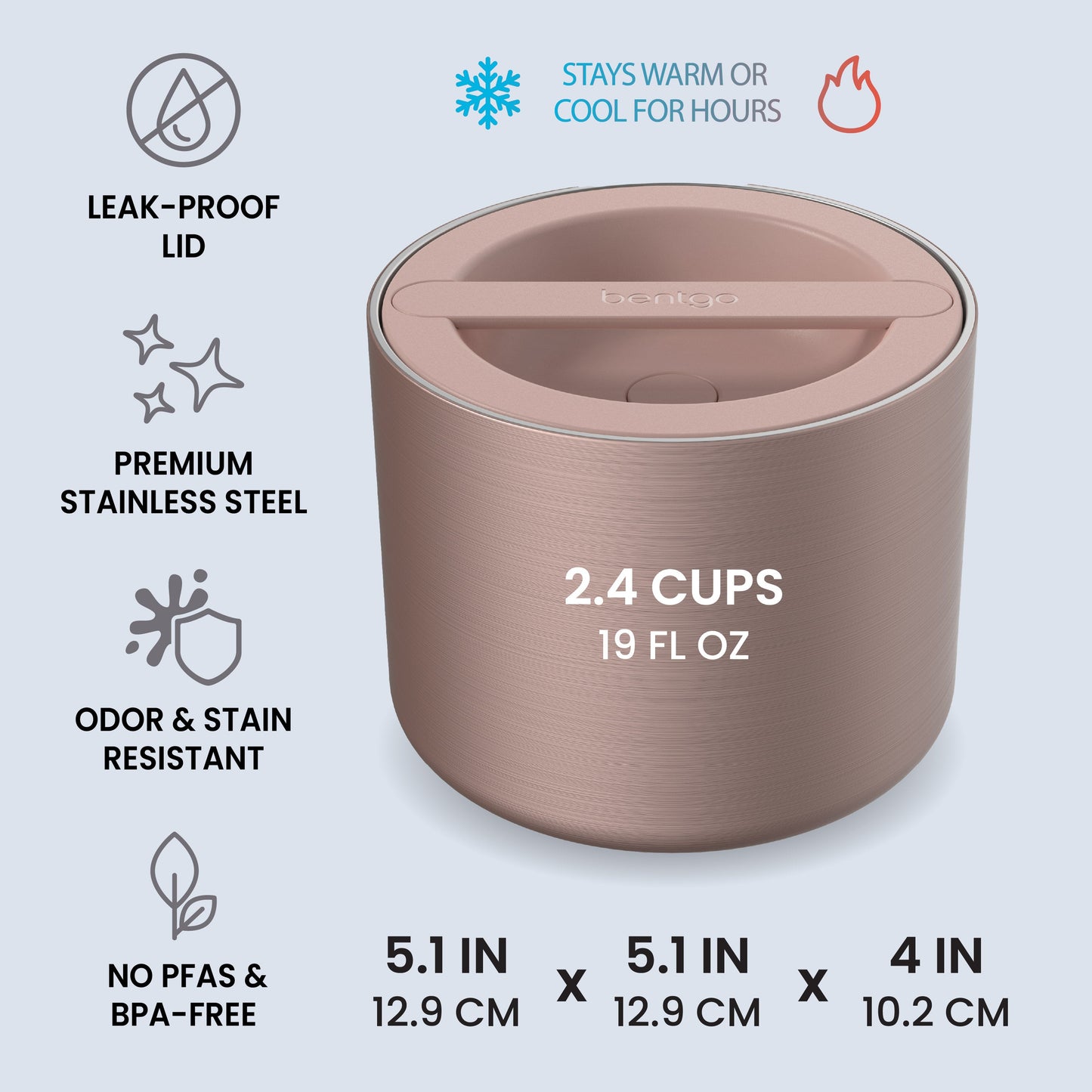 Bentgo® Stainless Steel Insulated Food Container - Rose Gold | Leak-Proof Lid, Premium Stainless Steel, Odor & Stain Resistant, No PFAs & BPA-Free
