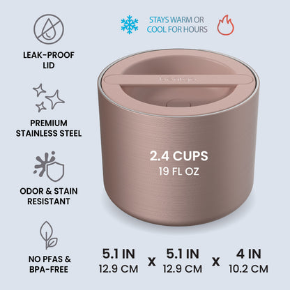 Bentgo® Stainless Steel Insulated Food Container - Rose Gold | Leak-Proof Lid, Premium Stainless Steel, Odor & Stain Resistant, No PFAs & BPA-Free