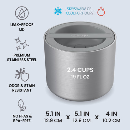 Bentgo® Stainless Steel Insulated Food Container - Stainless Steel | Leak-Proof Lid, Premium Stainless Steel, Odor & Stain Resistant, No PFAs & BPA-Free