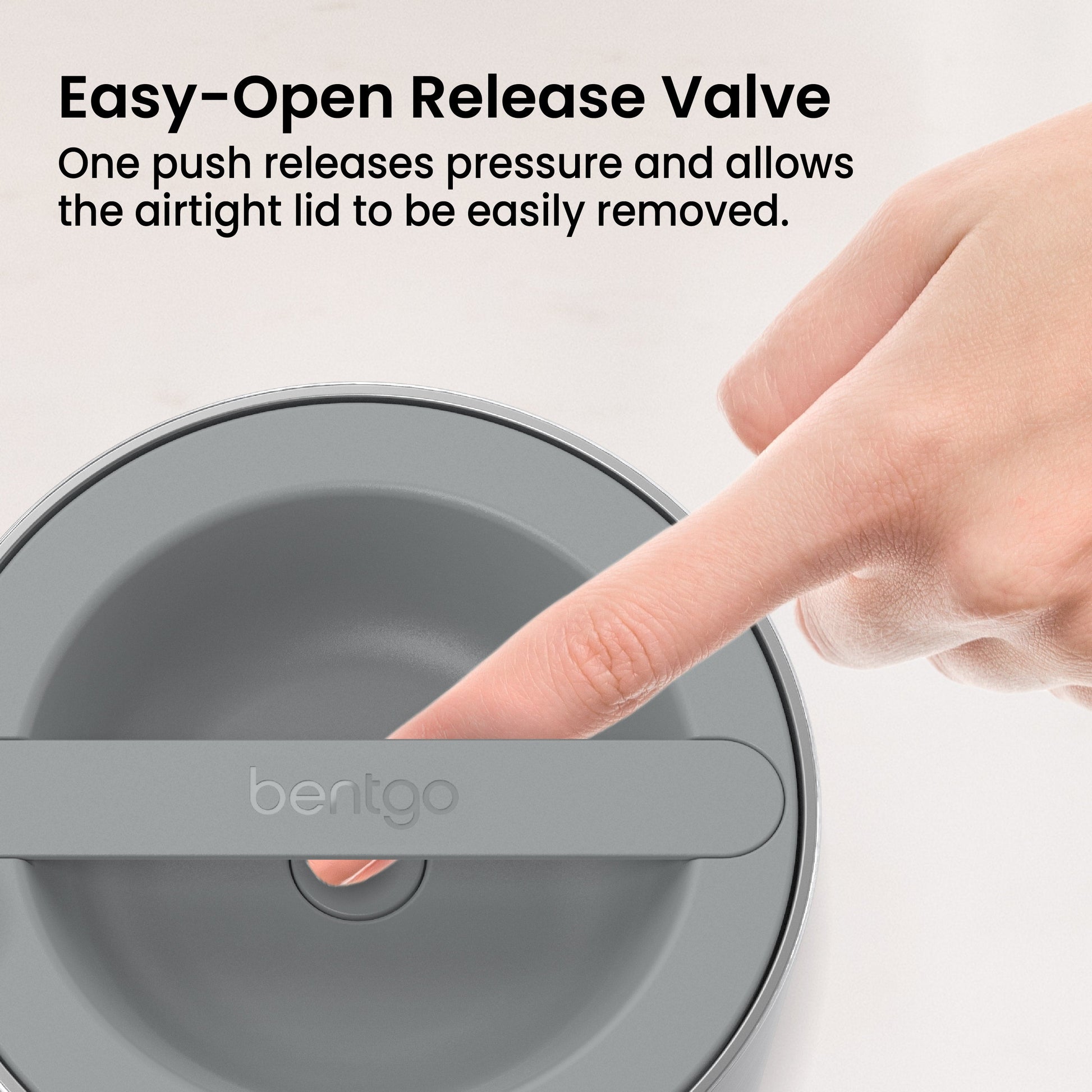 Bentgo® Stainless Steel Insulated Food Container - Stainless Steel | Easy-Open Release Valve - One Push Releases Pressure And Allows The Airtight Lid To Be Easily Removed