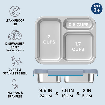 Bentgo Stainless Steel Snack Box - Navy Sky | Leak-Proof Lid, Dishwasher Safe (Top Rack Only), Durable Stainless Steel, No PFAs & BPA-Free