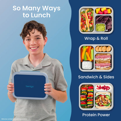 Bentgo Stainless Steel Snack Box - Navy Sky | So Many Ways to Lunch - Wrap & Roll, Sandwich & Sides, Protein Power