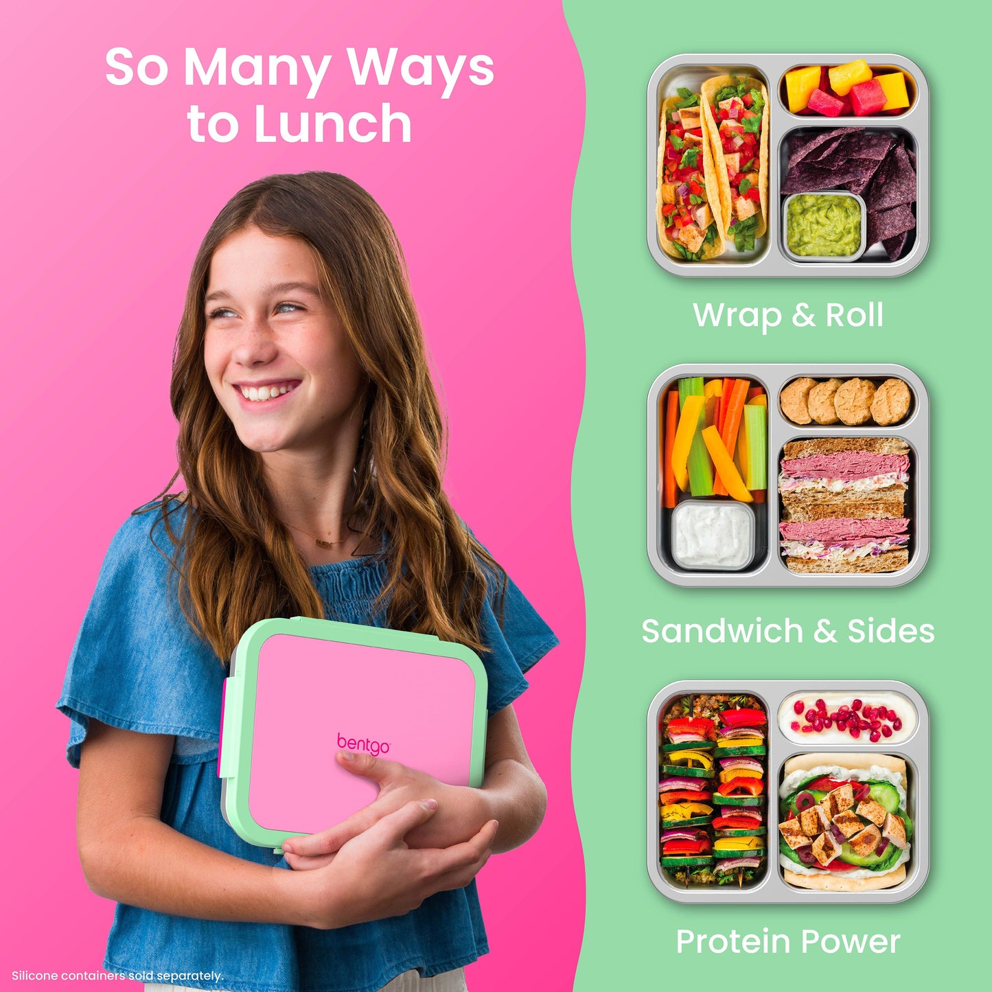 Bentgo Stainless Steel Snack Box - Strawberry | So Many Ways to Lunch - Wrap & Roll, Sandwich & Sides, Protein Power