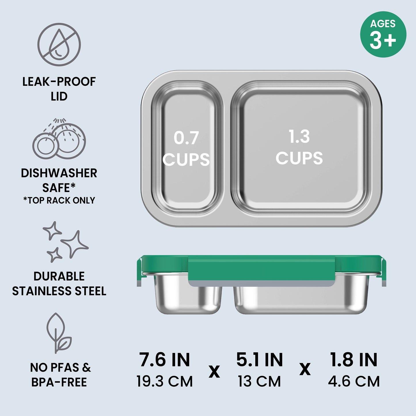 Bentgo Stainless Steel Snack Box - Gray Leaf | Leak-Proof Lid, Dishwasher Safe (Top Rack Only), Durable Stainless Steel, No PFAs & BPA-Free