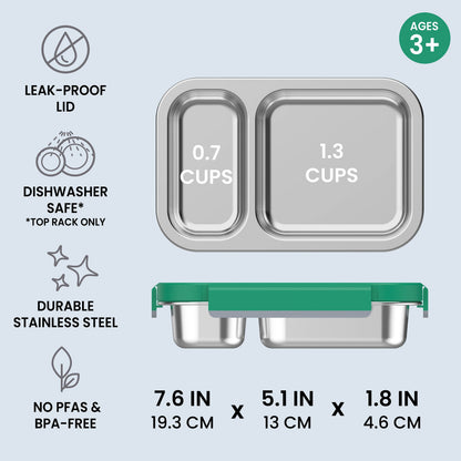 Bentgo Stainless Steel Snack Box - Gray Leaf | Leak-Proof Lid, Dishwasher Safe (Top Rack Only), Durable Stainless Steel, No PFAs & BPA-Free