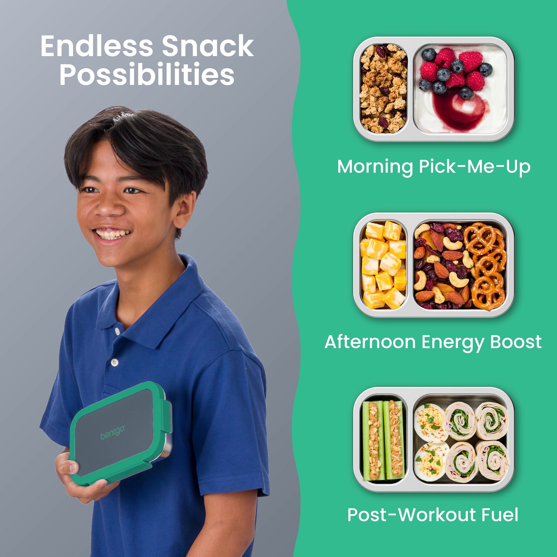 Bentgo Stainless Steel Snack Box - Gray Leaf | Endless Snack Possibilities - Morning Pick-Me-Up, Afternoon Energy Boost, And Post-Workout Fuel