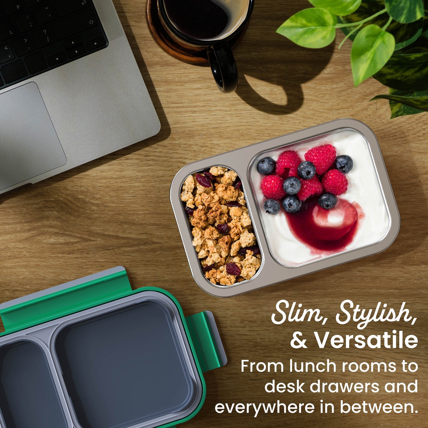 Bentgo Stainless Steel Snack Box - Gray Leaf | Slim, Stylish, & Versatile - From Lunch Rooms To Desk Drawers And Everywhere In Between