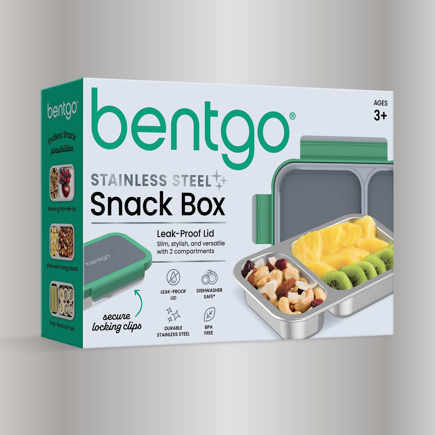 Bentgo Stainless Steel Snack Box - Gray Leaf | Product Packaging