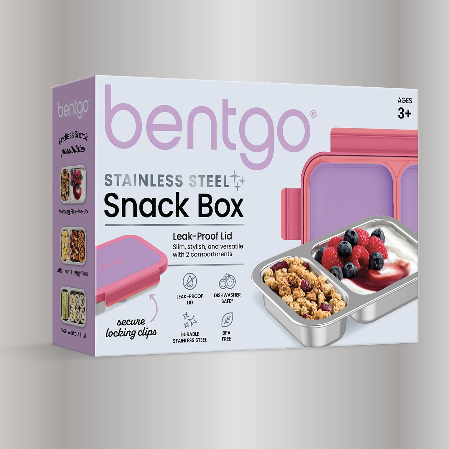 Bentgo Stainless Steel Snack Box - Lilac Pink | Product Packaging