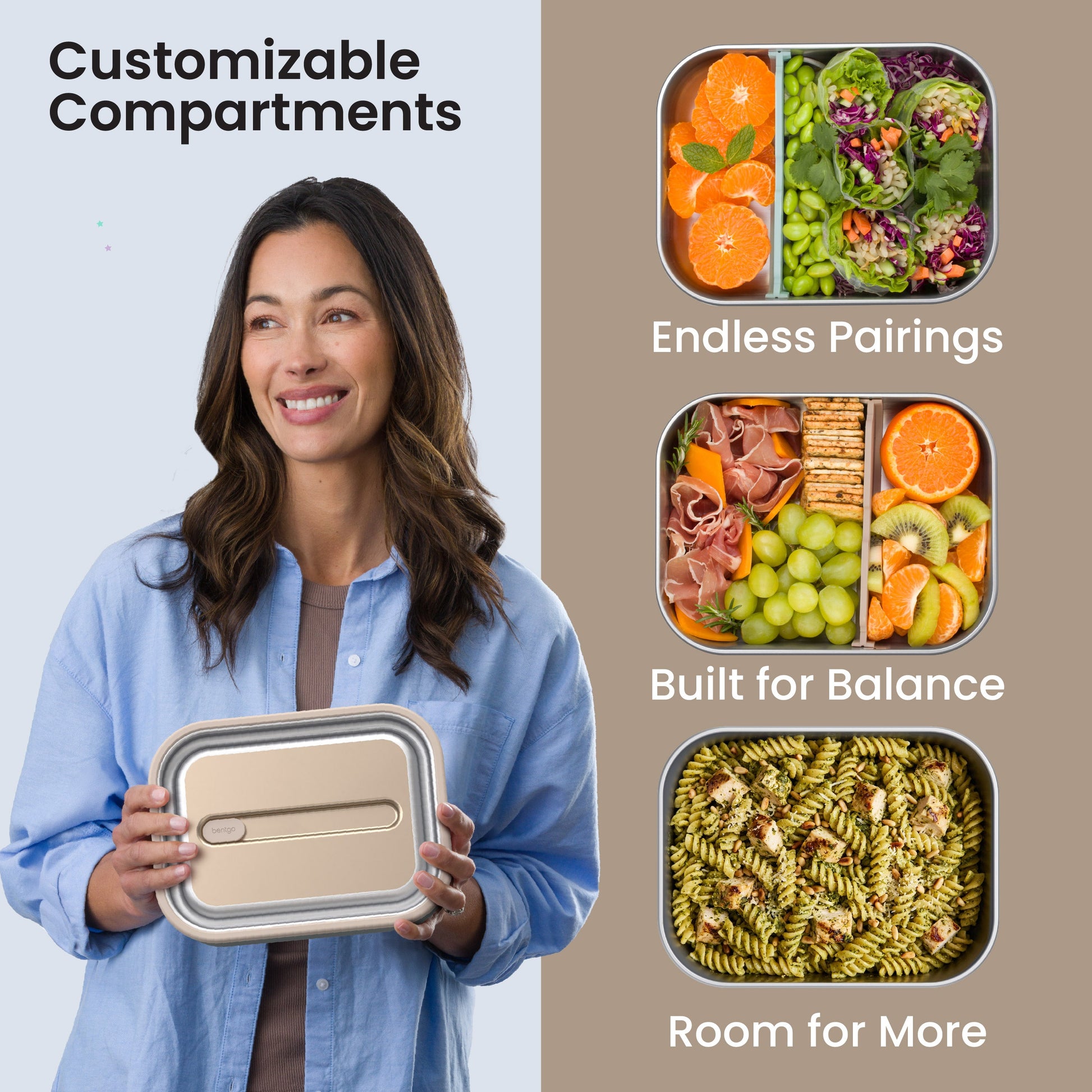 Bentgo® MicroSteel Lunch Box - Gold | Customizable Compartments - Endless Pairings, Built For Balance, And Room For More