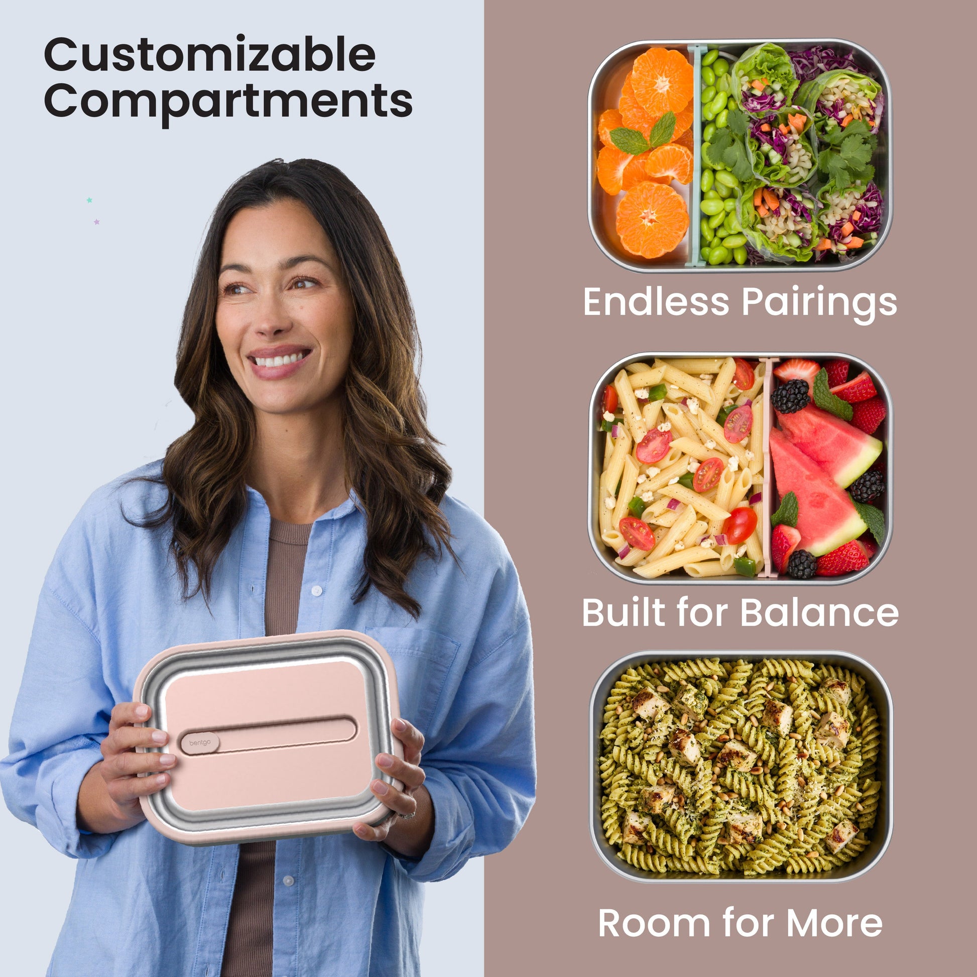 Bentgo® MicroSteel Lunch Box - Rose Gold | Customizable Compartments - Endless Pairings, Built For Balance, And Room For More