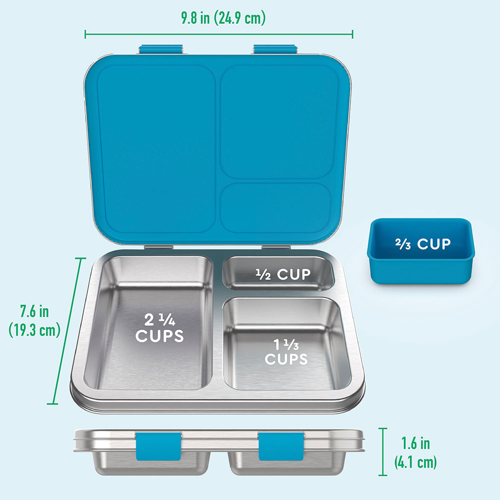 Bentgo® Kids Stainless Steel Lunch Set - Dinosaur | Stainless Steel Lunch Box Dimensions