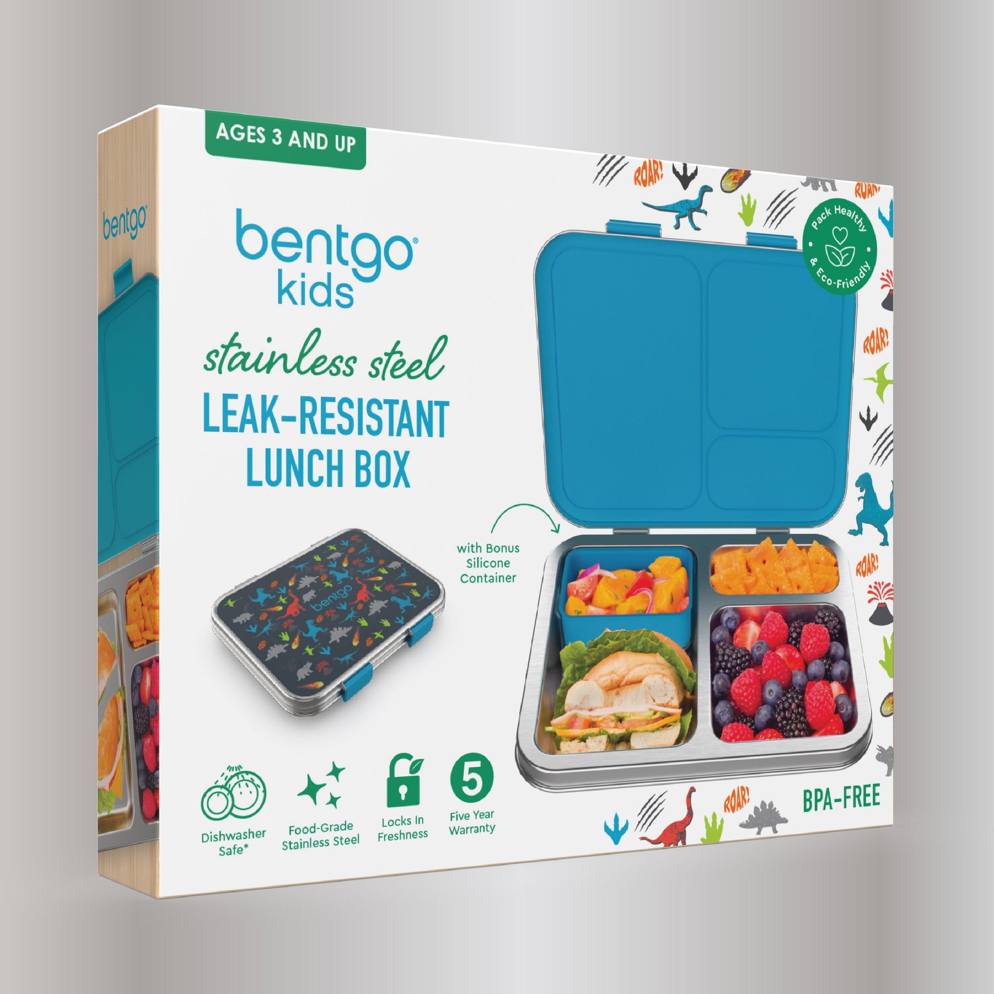 Bentgo® Kids Stainless Steel Prints Lunch Box - Dinosaur | Packaging