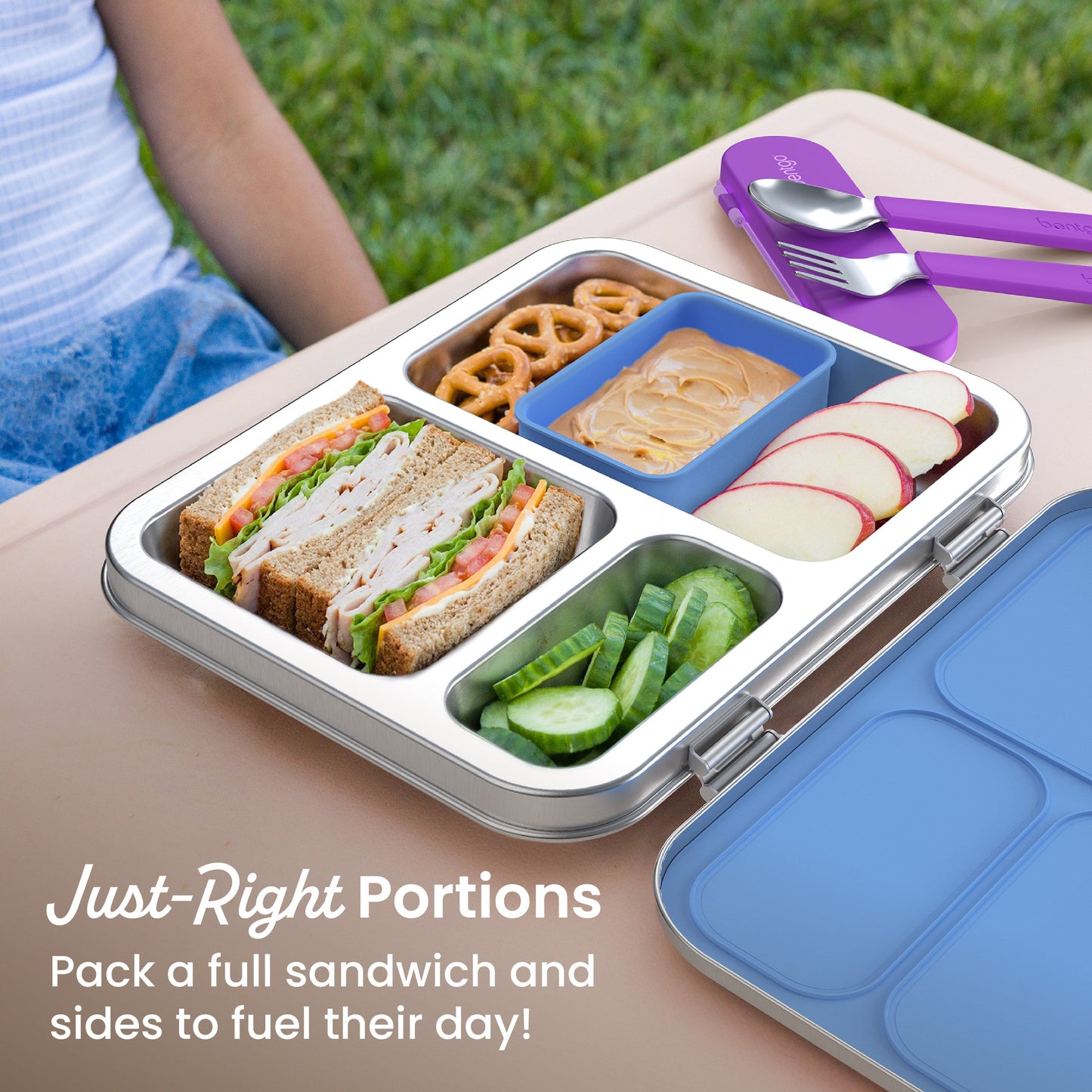 Bentgo® Kids Stainless Steel Prints Lunch Box - Rainbows and Butterflies | Just-Right Portions - Pack A Full Sandwich And Sides To Fuel Their Day