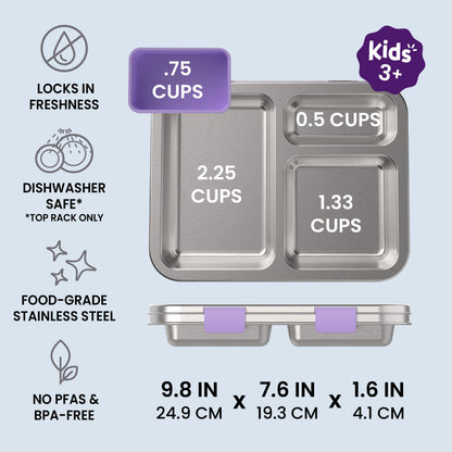 Bentgo® Kids Stainless Steel Prints Lunch Box - Unicorn | Locks In Freshness, Dishwasher Safe (Top Rack Only), Food-Grade Stainless Steel, and No PFAS & BPA-Free | Product Dimensions