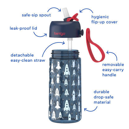 Bentgo Kids Prints Lunch Boxes & Water Bottles - Rocket/Shark